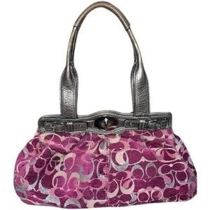 COACH Limited Edition Mia Optic Signature Pink Chenille Canvas Shoulder Bag RARE